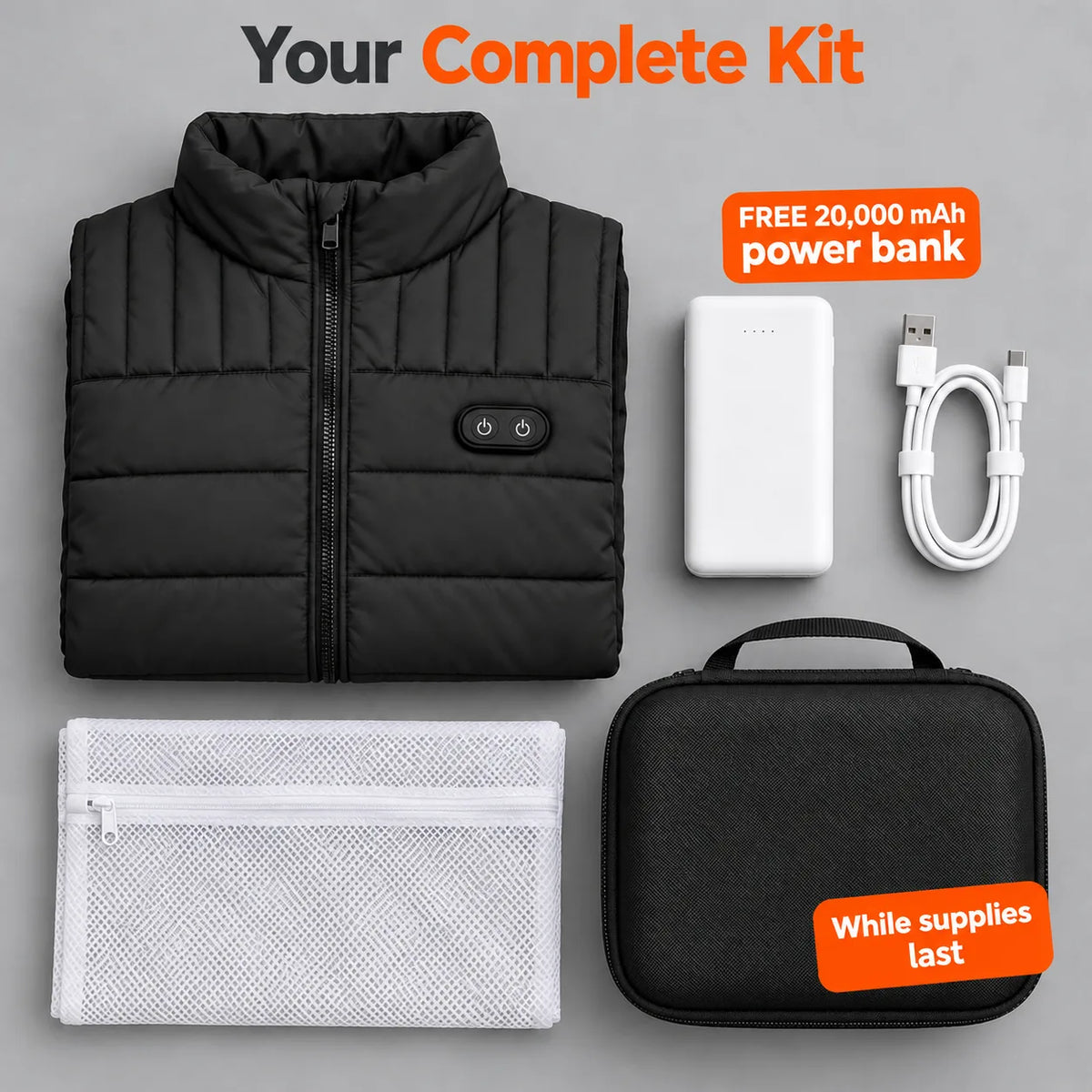 Complete Set: Matrixor, 20,000 mAh power bank, charging cable, laundry bag and storage bag