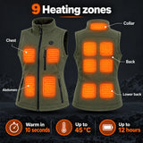 Women's heated vest PyreFit Mellora: 9 heating zones across the neck, chest, abdomen, back and lower back