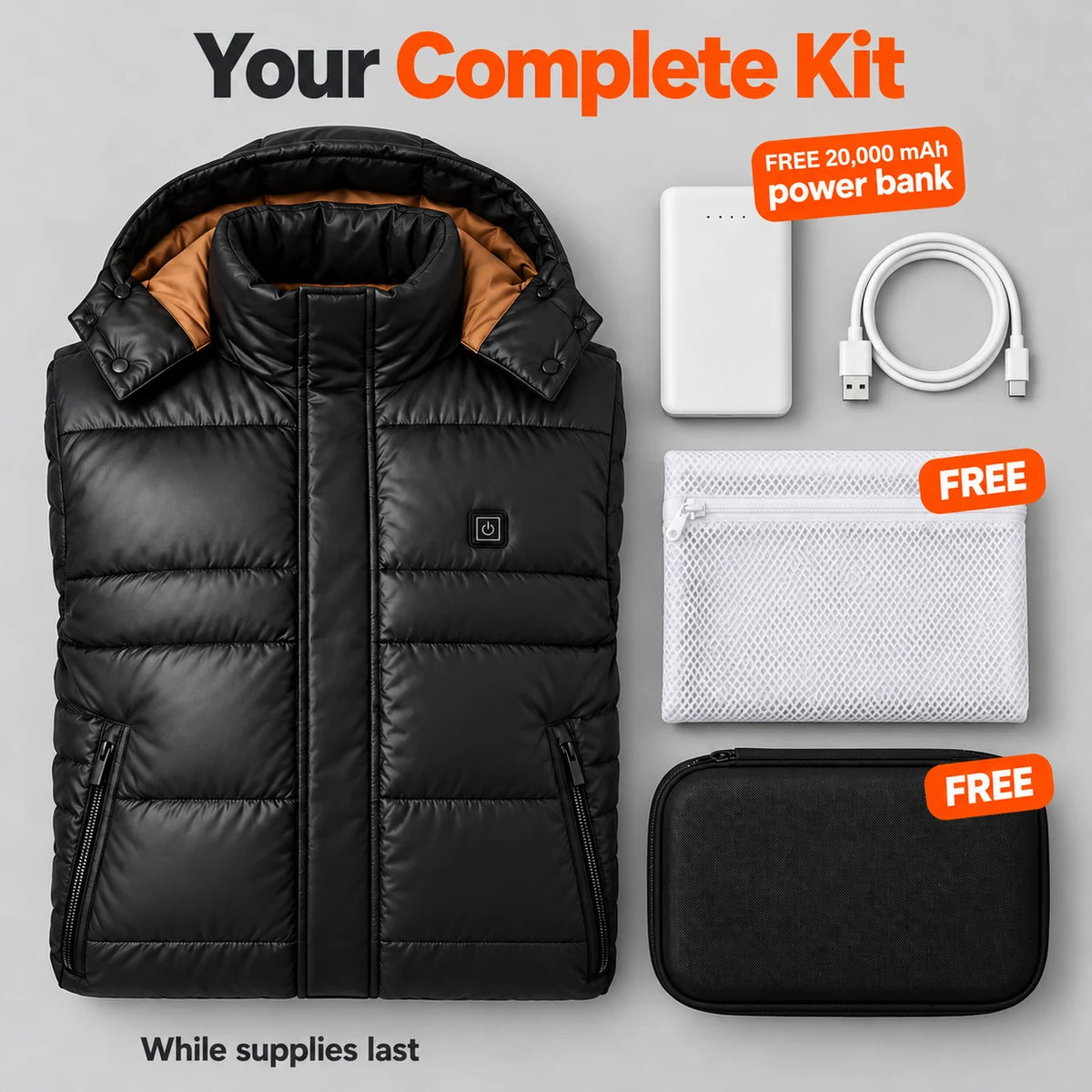 Complete Set: Norvia, 20,000 mAh power bank, charging cable, laundry bag and storage bag