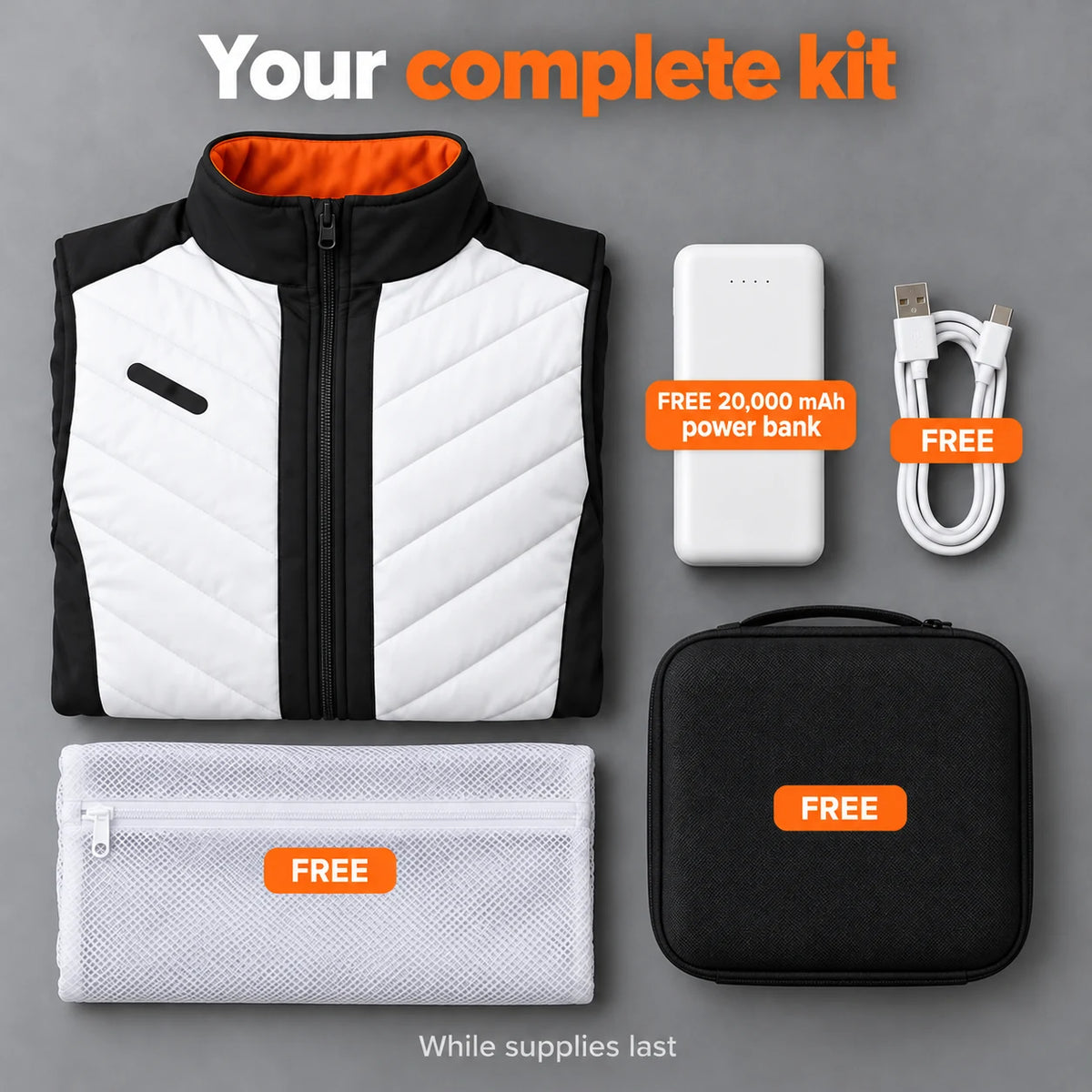 Complete Set: Novaro, 20,000 mAh power bank, charging cable, laundry bag and storage bag