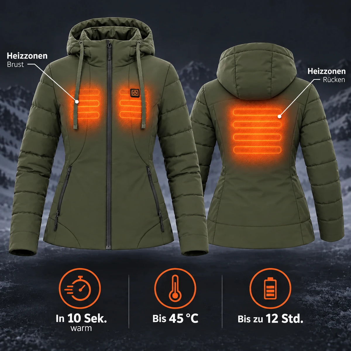 PyreFit Alpina en olive – zones chauffantes