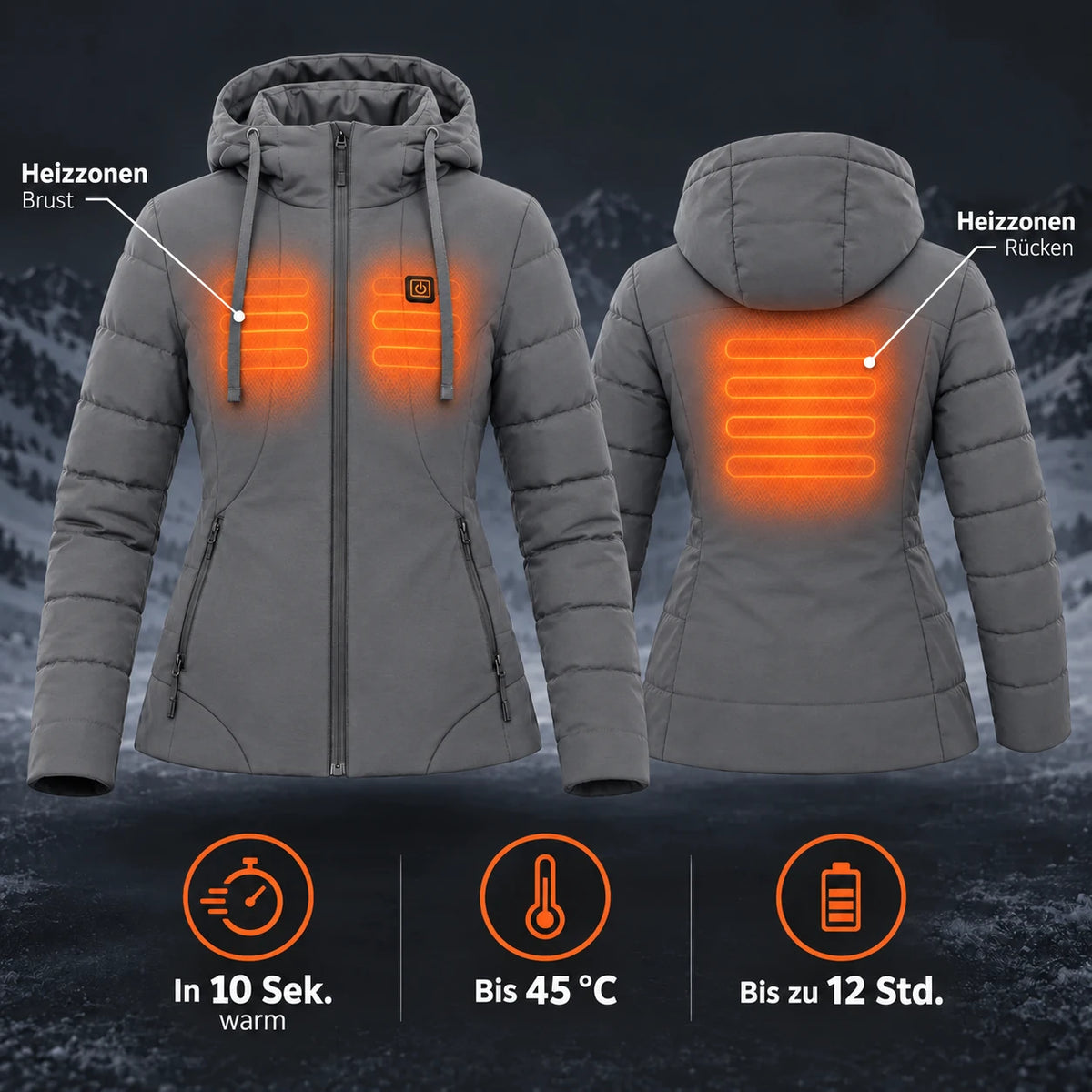 PyreFit Alpina en gris – zones chauffantes