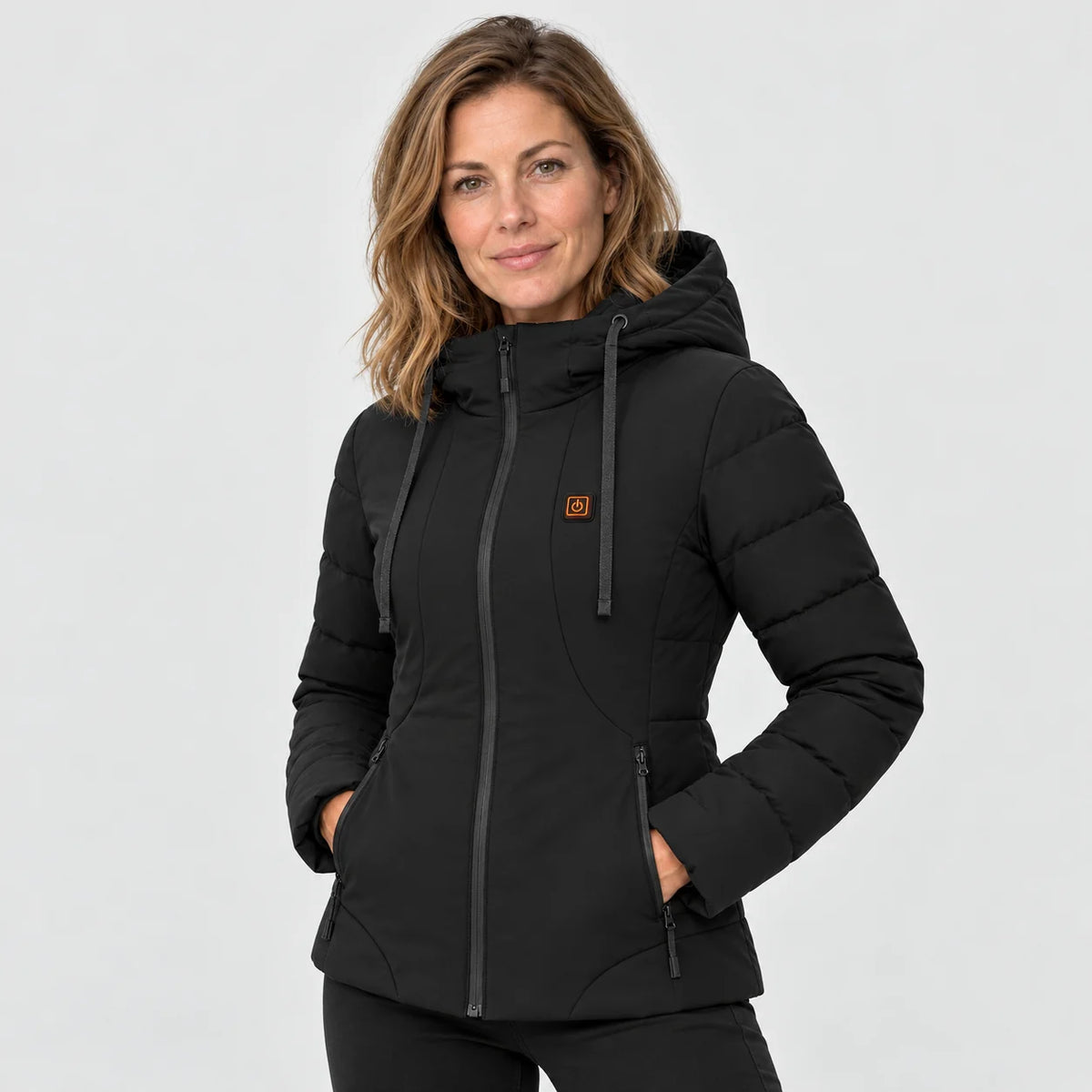Women's heated jacket PyreFit Alpina, worn, front view