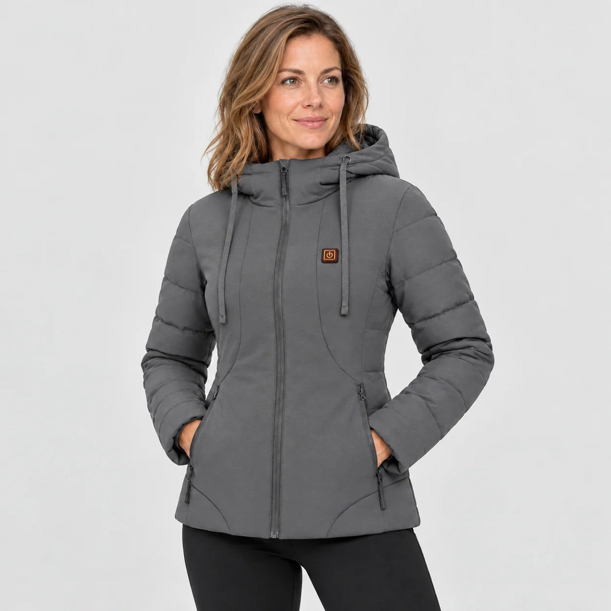 Women's heated jacket PyreFit Alpina in grey, front view