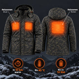 Manteau chauffant camouflage pour homme PyreFit Alpino : zones chauffantes à la poitrine et au dos