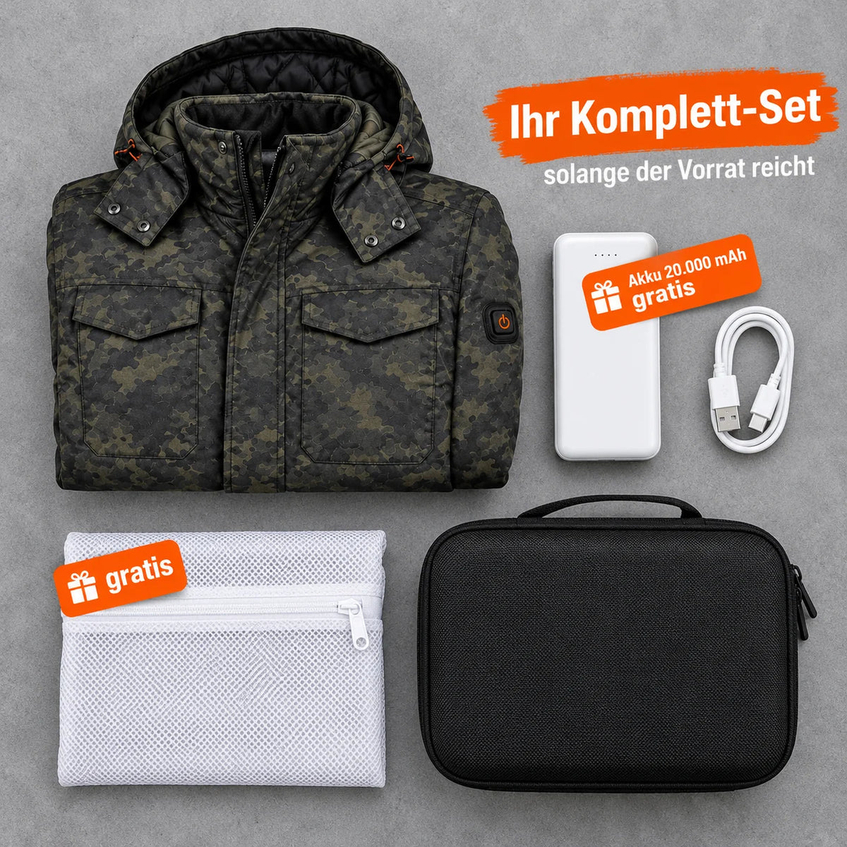 Ensemble complet : Alpino, batterie 20 000 mAh, câble de recharge, sac de lavage et sac de rangement