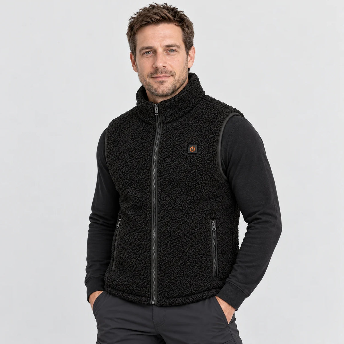 Heated sherpa vest PyreFit Amparo, worn, front view