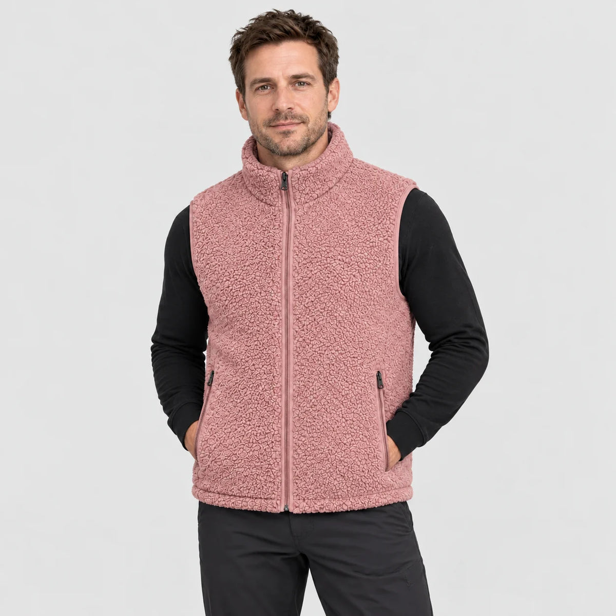 Heated sherpa vest PyreFit Amparo in pink, front view