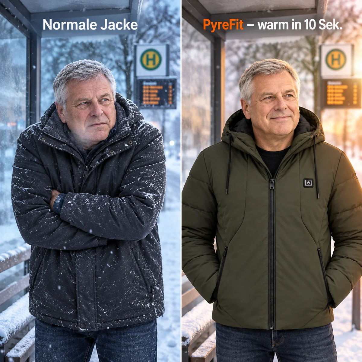 Comparaison : manteau d'hiver ordinaire et Apexia chauffant