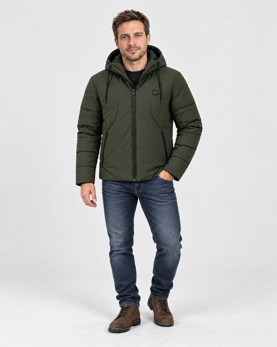 Men's heated jacket PyreFit Apexia, full-length view
