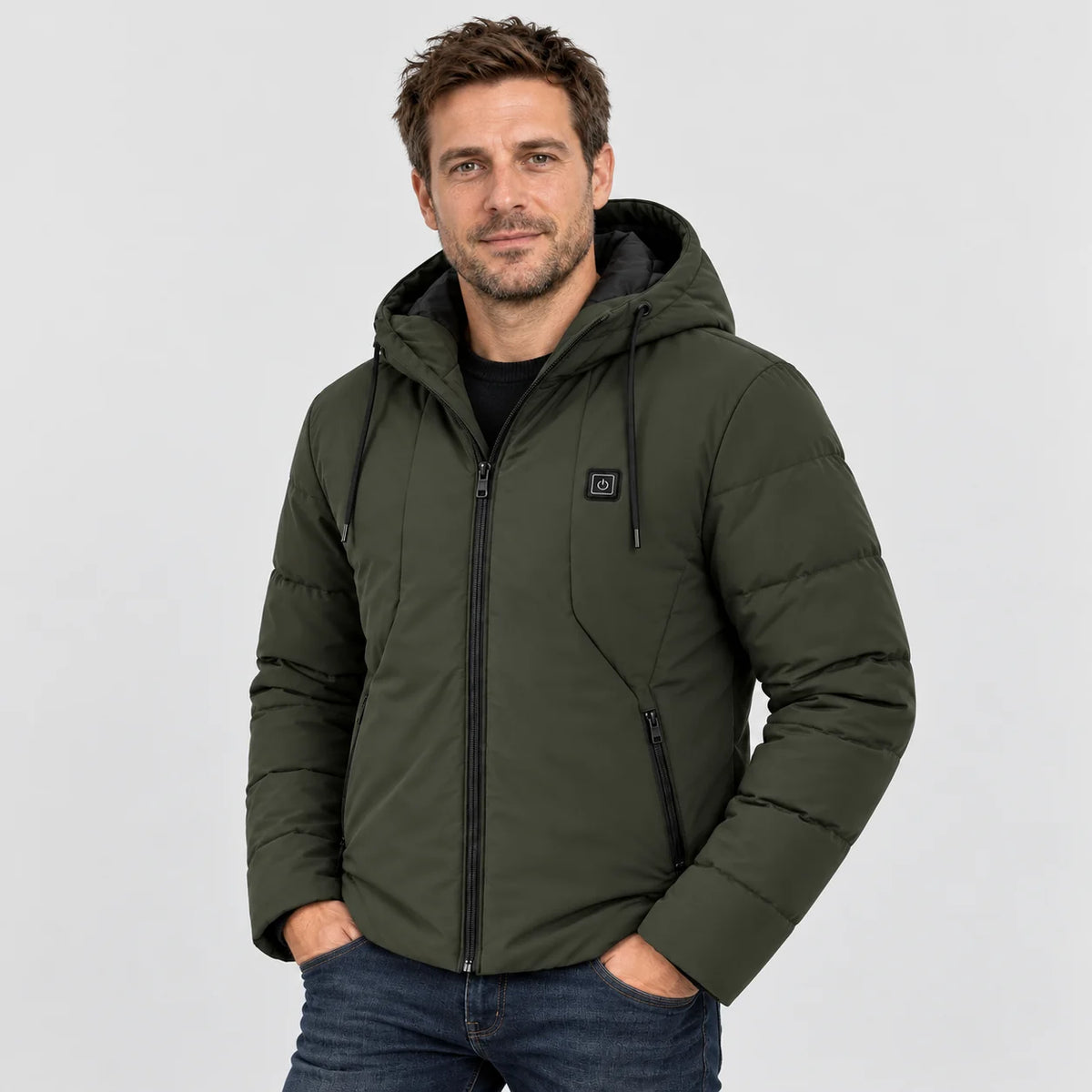 Men's heated jacket PyreFit Apexia, worn, front view