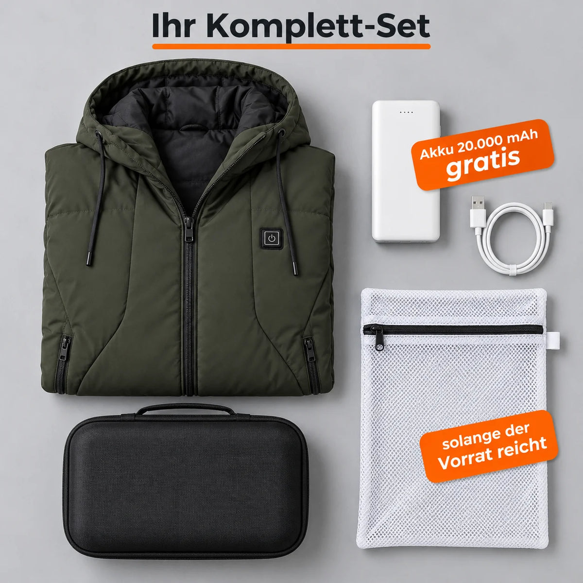 Ensemble complet : Apexia, batterie 20 000 mAh, câble de recharge, sac de lavage et sac de rangement