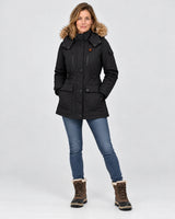 Manteau d'hiver chauffant pour femme PyreFit Apexor en noir, vue en pied
