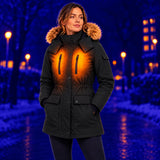 Manteau d'hiver chauffant pour femme PyreFit Apexor en noir, chaleur au haut du corps en hiver