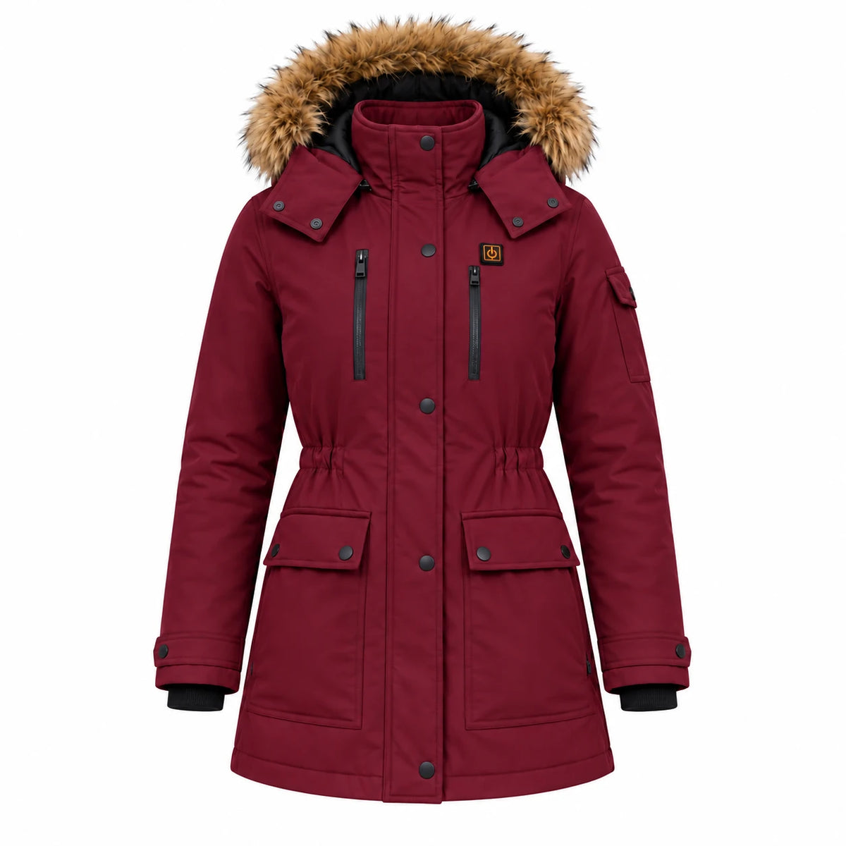Manteau d'hiver chauffant pour femme PyreFit Apexor bordeaux, vue du produit sans mannequin