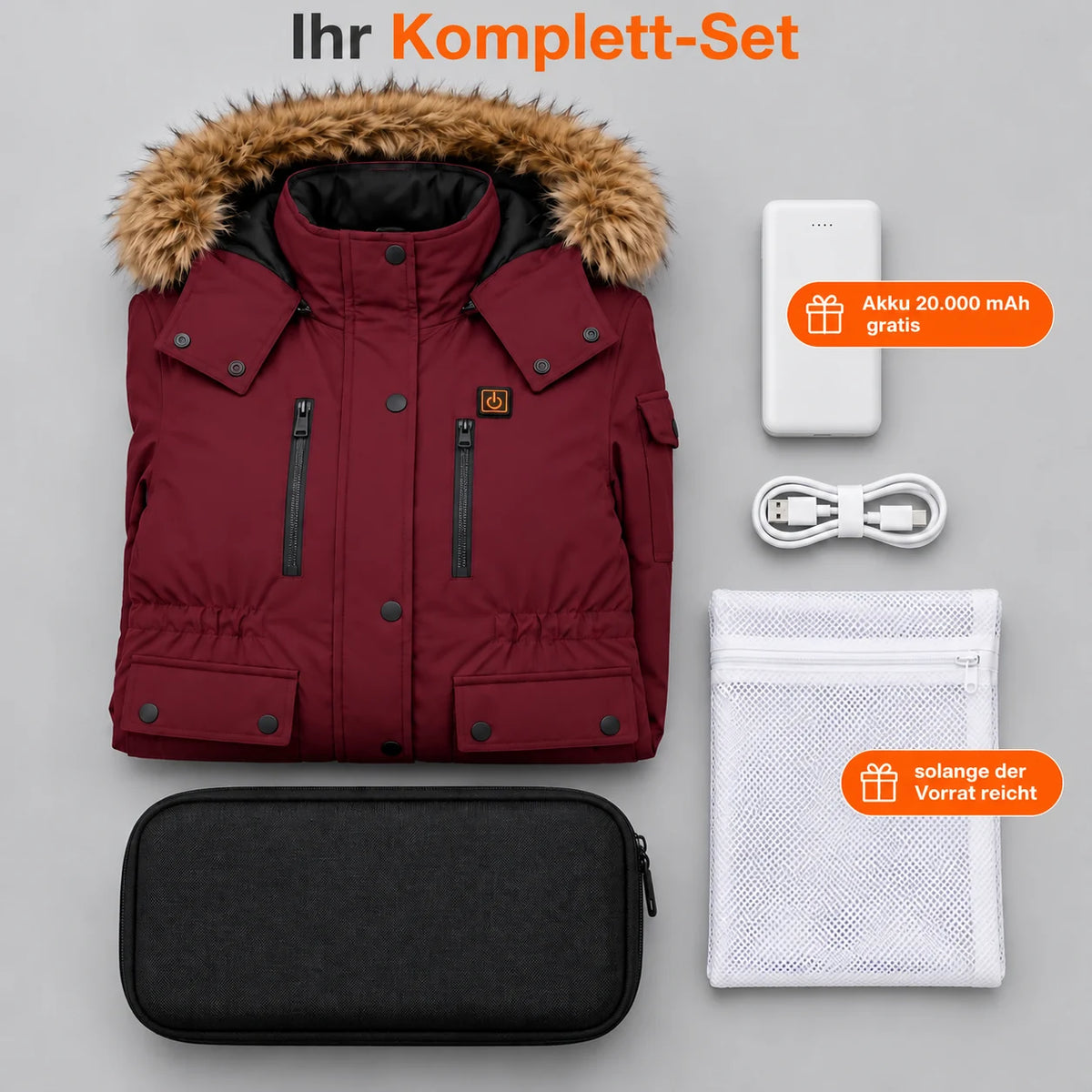Manteau d'hiver chauffant pour femme PyreFit Apexor bordeaux, ensemble complet