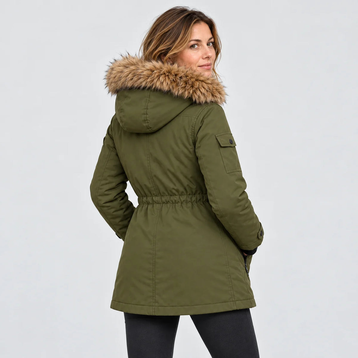 Manteau d'hiver chauffant pour femme PyreFit Apexor, vue de dos