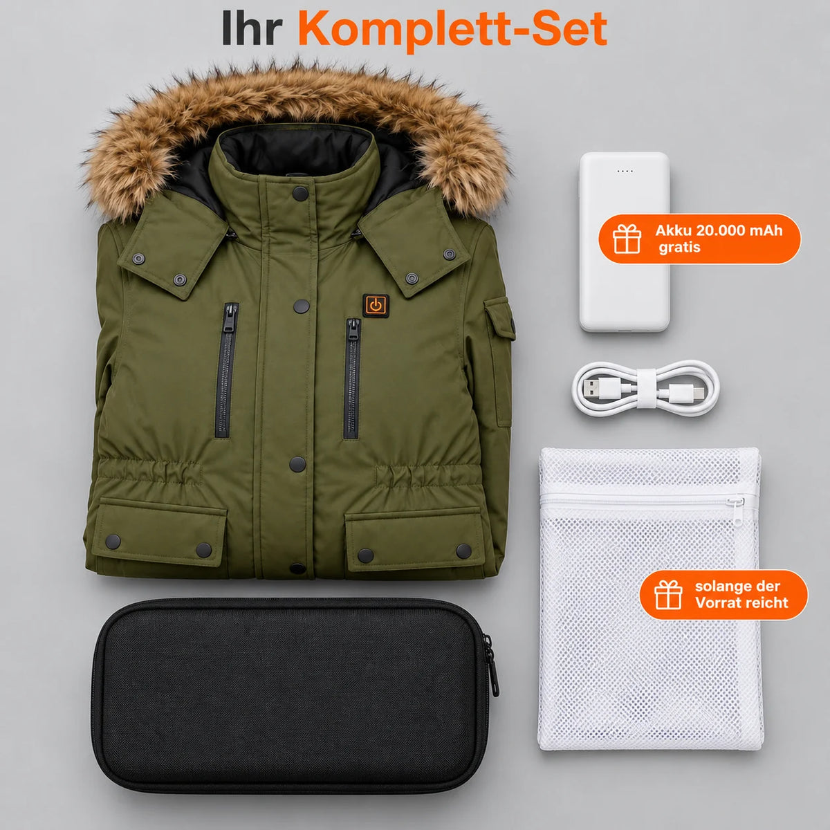 Ensemble complet : Apexor, batterie 20 000 mAh, câble de recharge, sac de lavage et sac de rangement