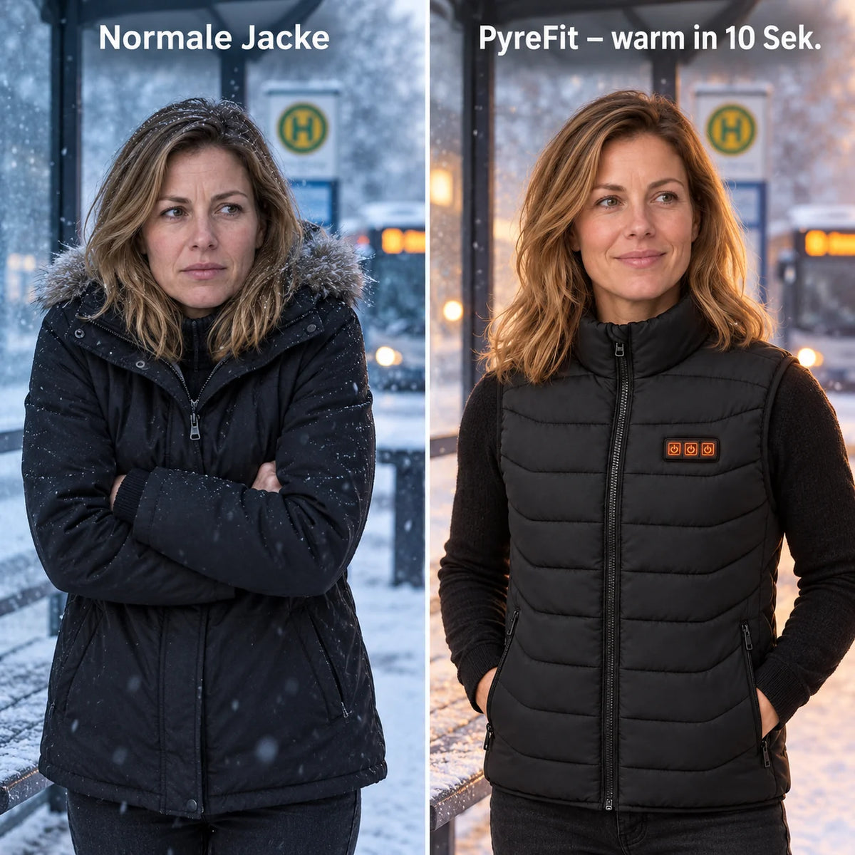 Comparaison : manteau d'hiver ordinaire et Aurina chauffant