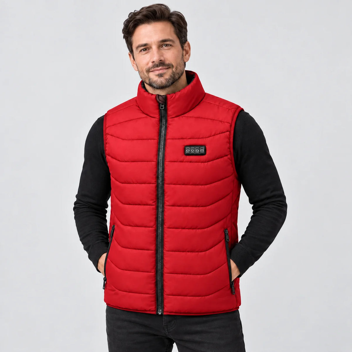 Unisex heated vest PyreFit Aurina in red, front view