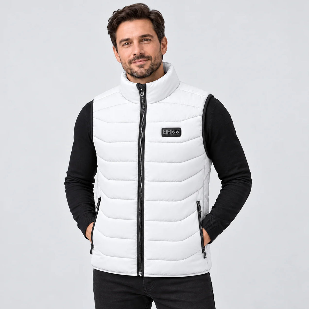 Unisex heated vest PyreFit Aurina in white, front view