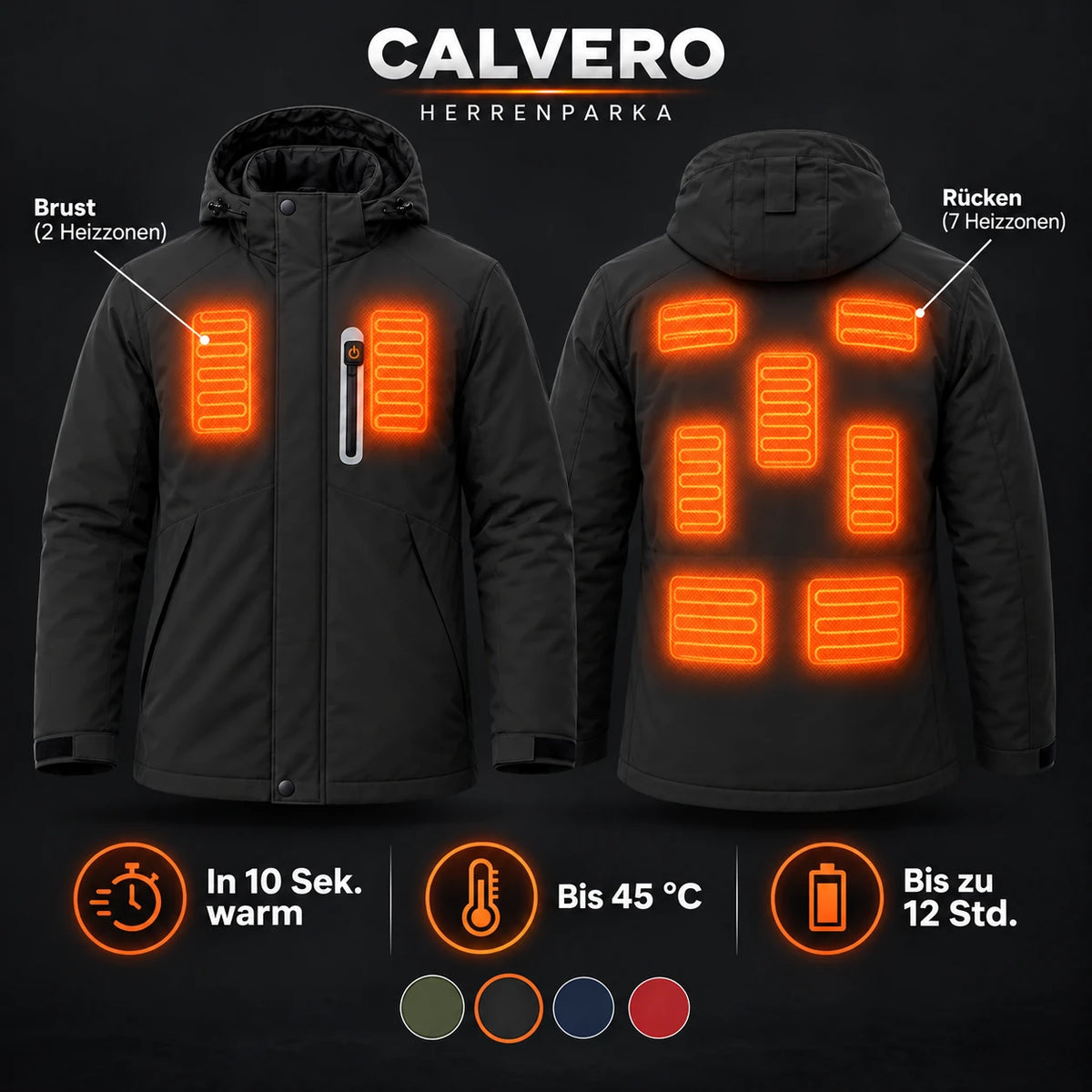 PyreFit Calvero en noir – zones chauffantes
