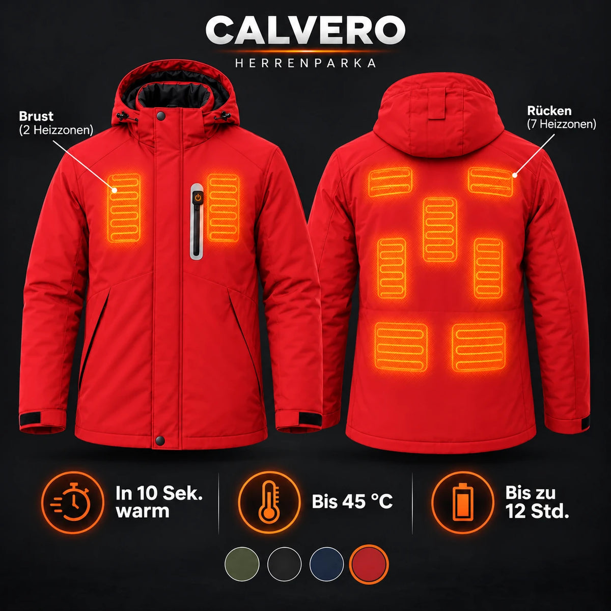 PyreFit Calvero en rouge – zones chauffantes
