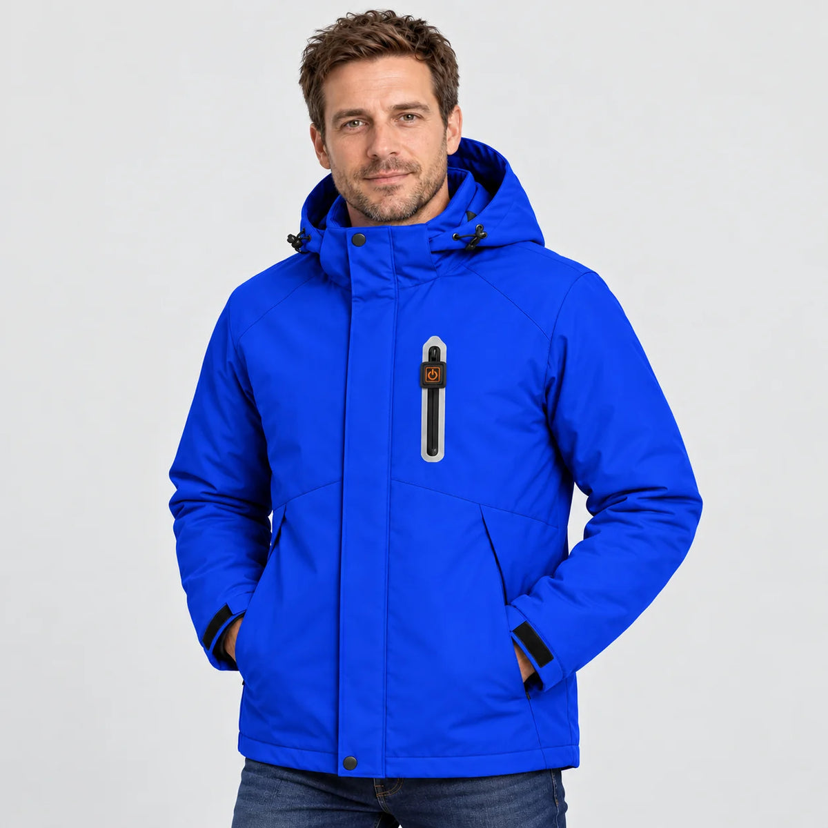Men's heated parka PyreFit Calvero in navy, front view