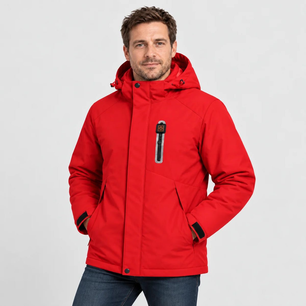 Parka chauffant pour homme PyreFit Calvero en rouge, vue de face