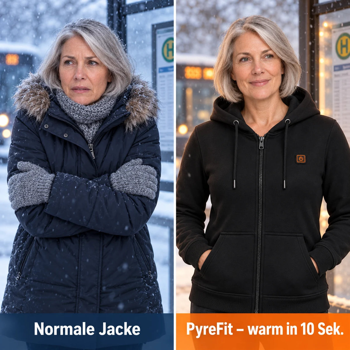 Comparaison : manteau d'hiver ordinaire et Cosaro chauffant