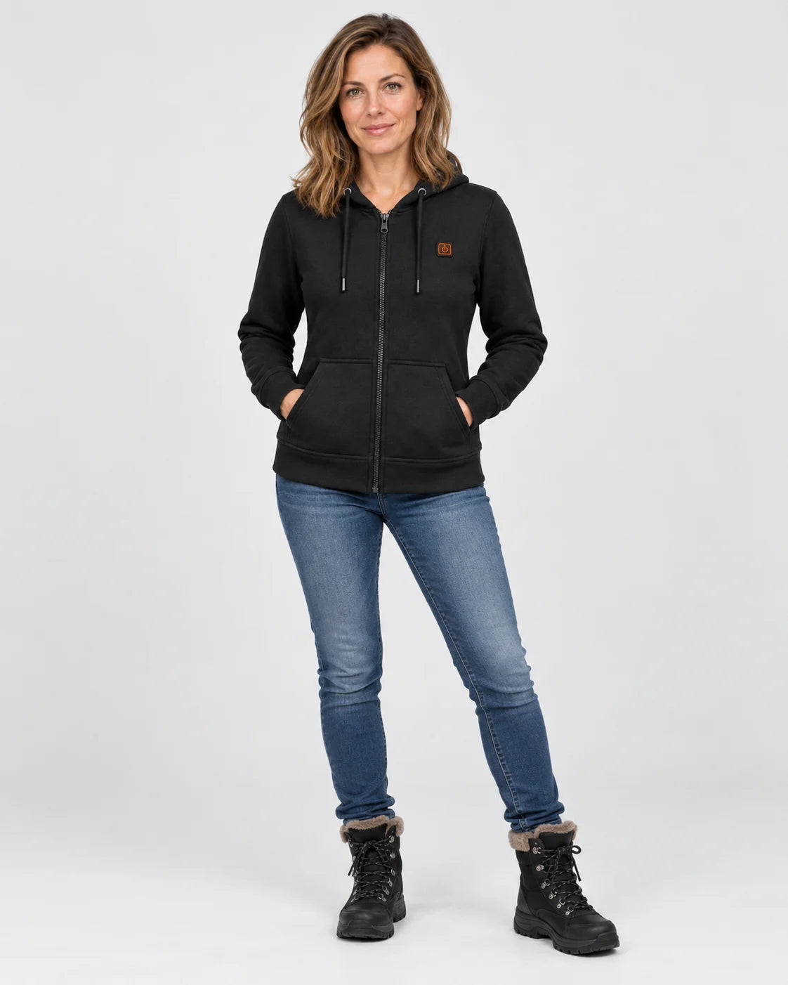 Women's heated zip sweatshirt PyreFit Cosaro, full-length view