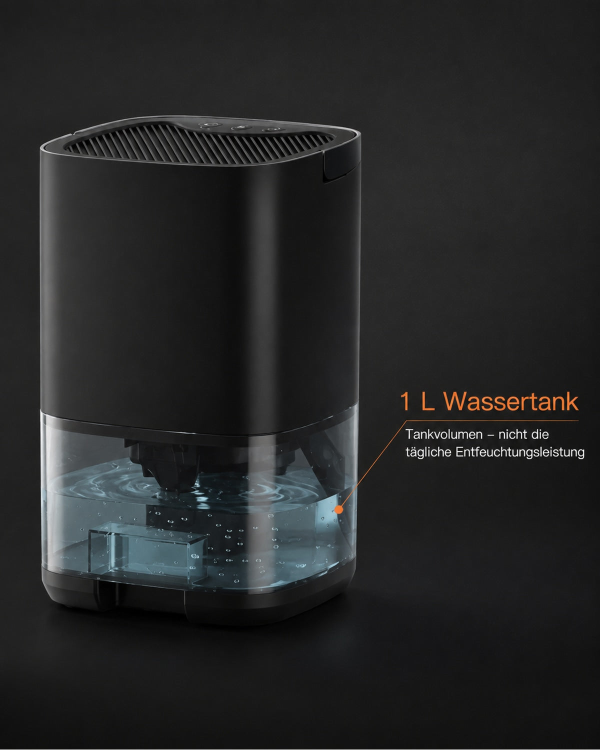 Mini Dehumidifier with 1 L Water Tank – Black – product view 3