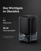 Mini Dehumidifier with 1 L Water Tank – Black – product view 9