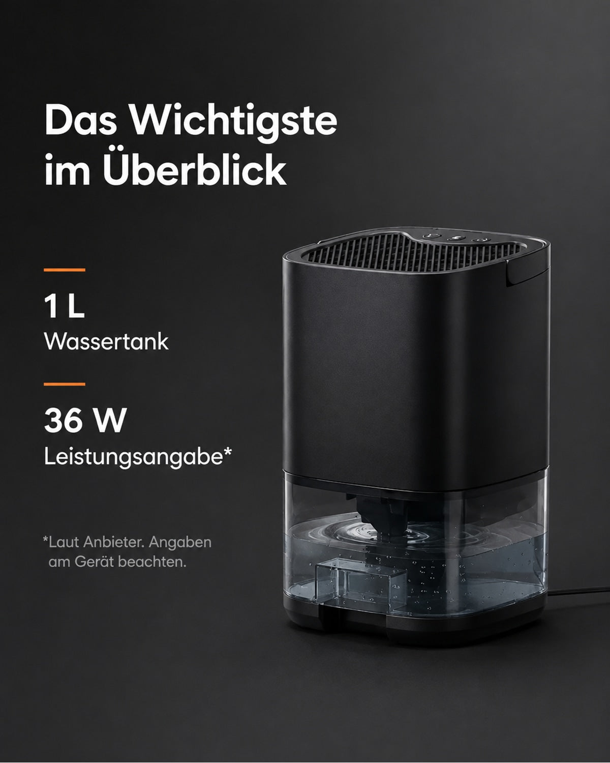 Mini Dehumidifier with 1 L Water Tank – Black – product view 9