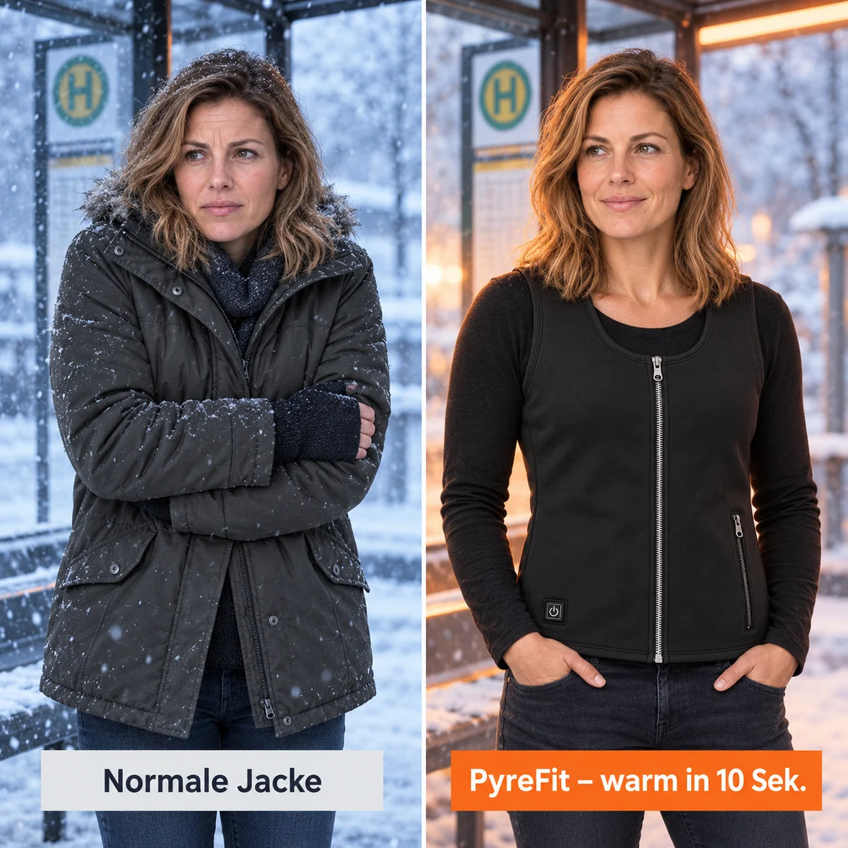 Comparaison : manteau d'hiver ordinaire et Duvaro chauffant