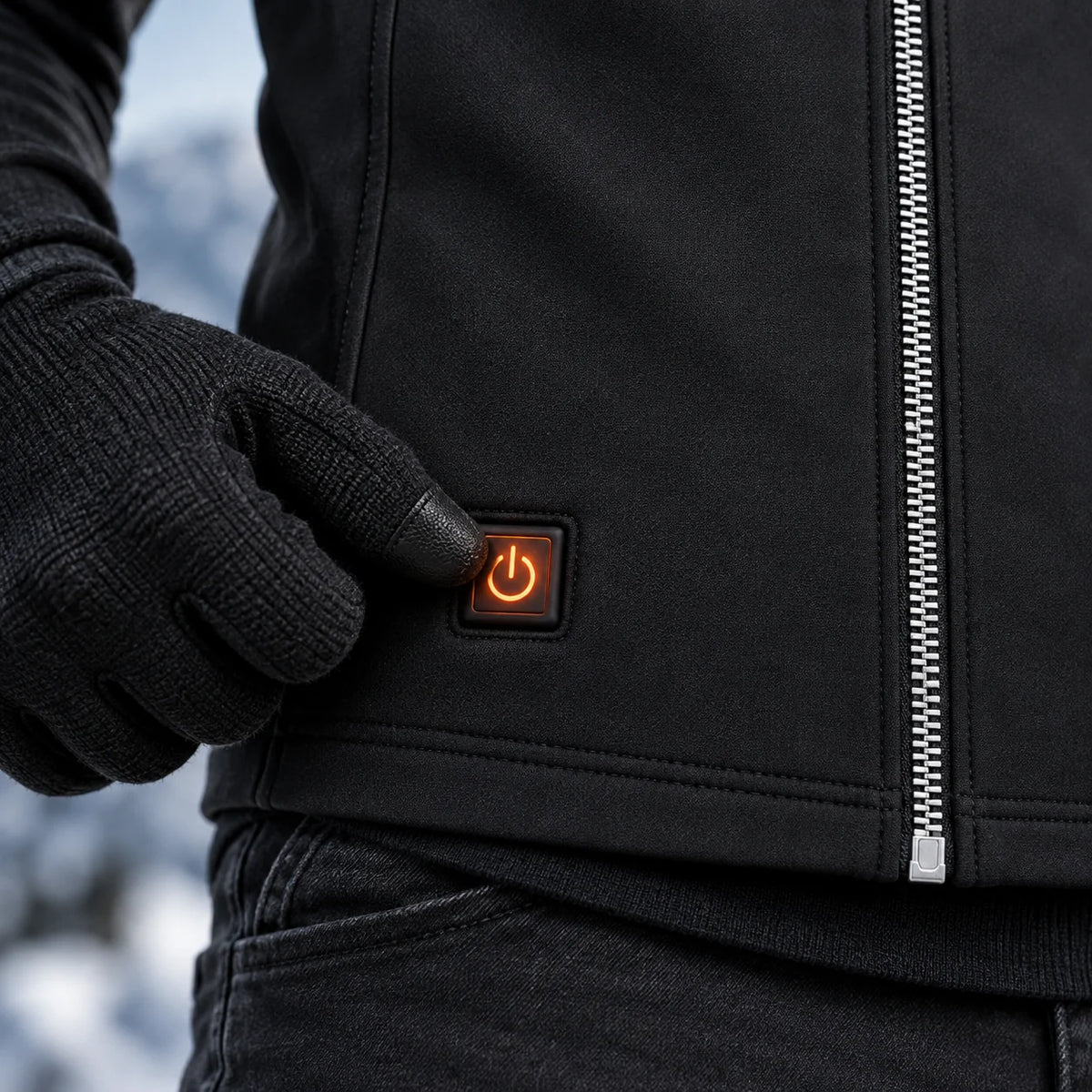 Unisex thin heated vest PyreFit Duvaro, control button close-up