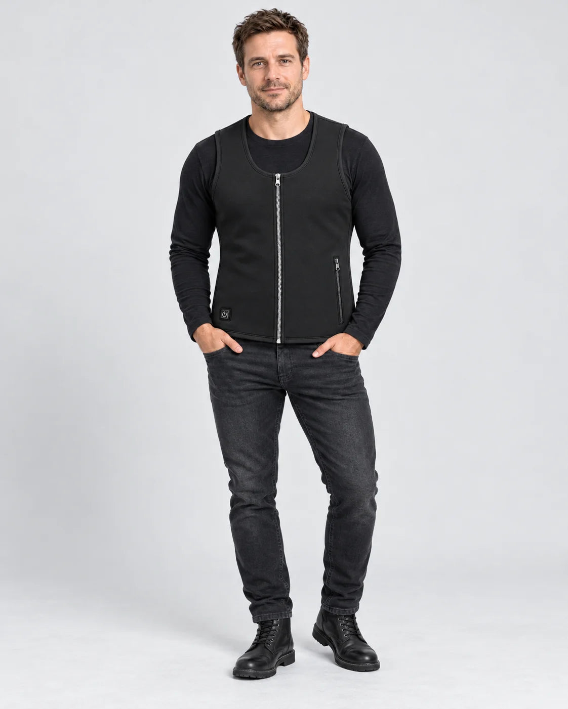 Unisex thin heated vest PyreFit Duvaro, full-length view