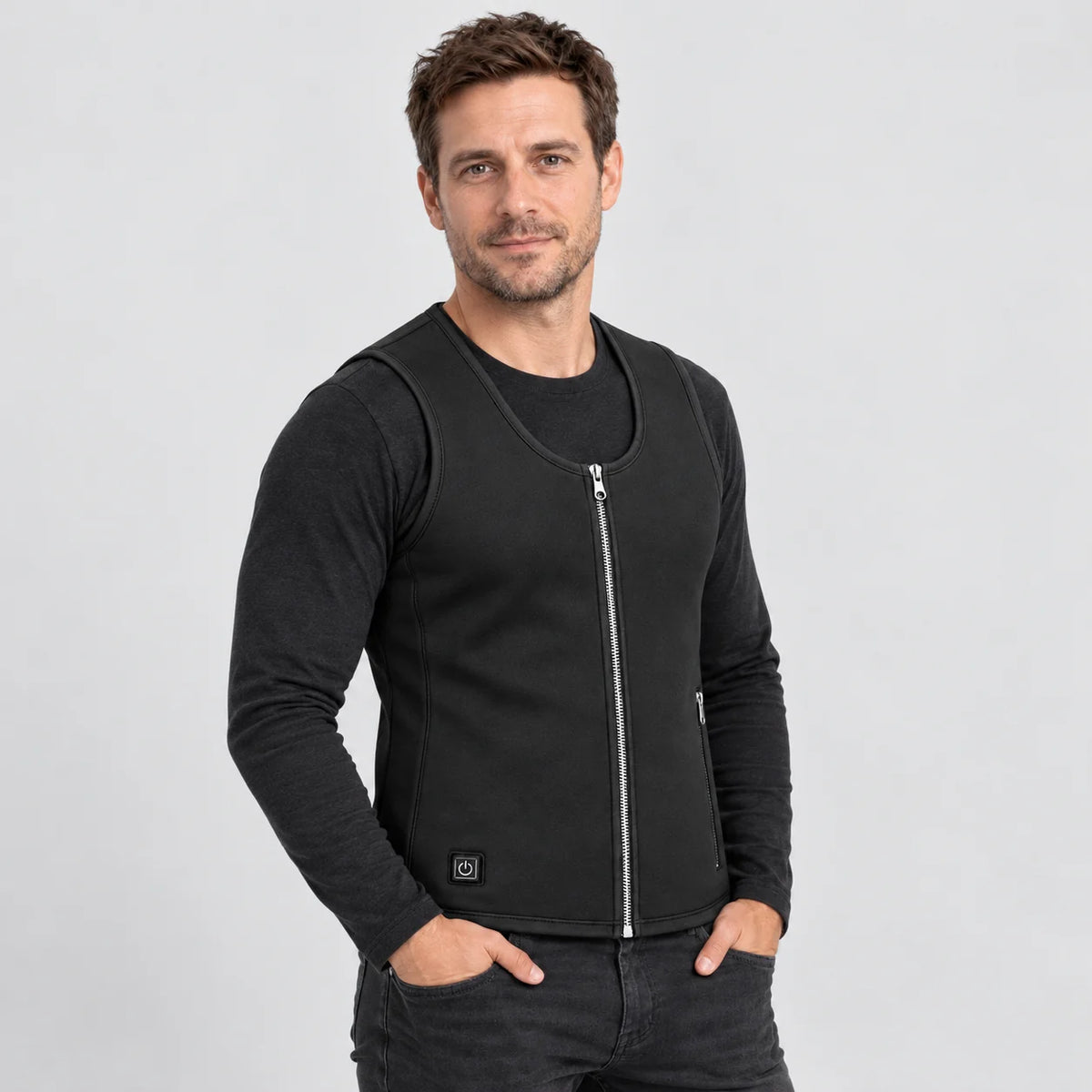 Unisex thin heated vest PyreFit Duvaro, worn, front view