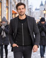 Unisex thin heated vest PyreFit Duvaro on a winter day: under a blazer