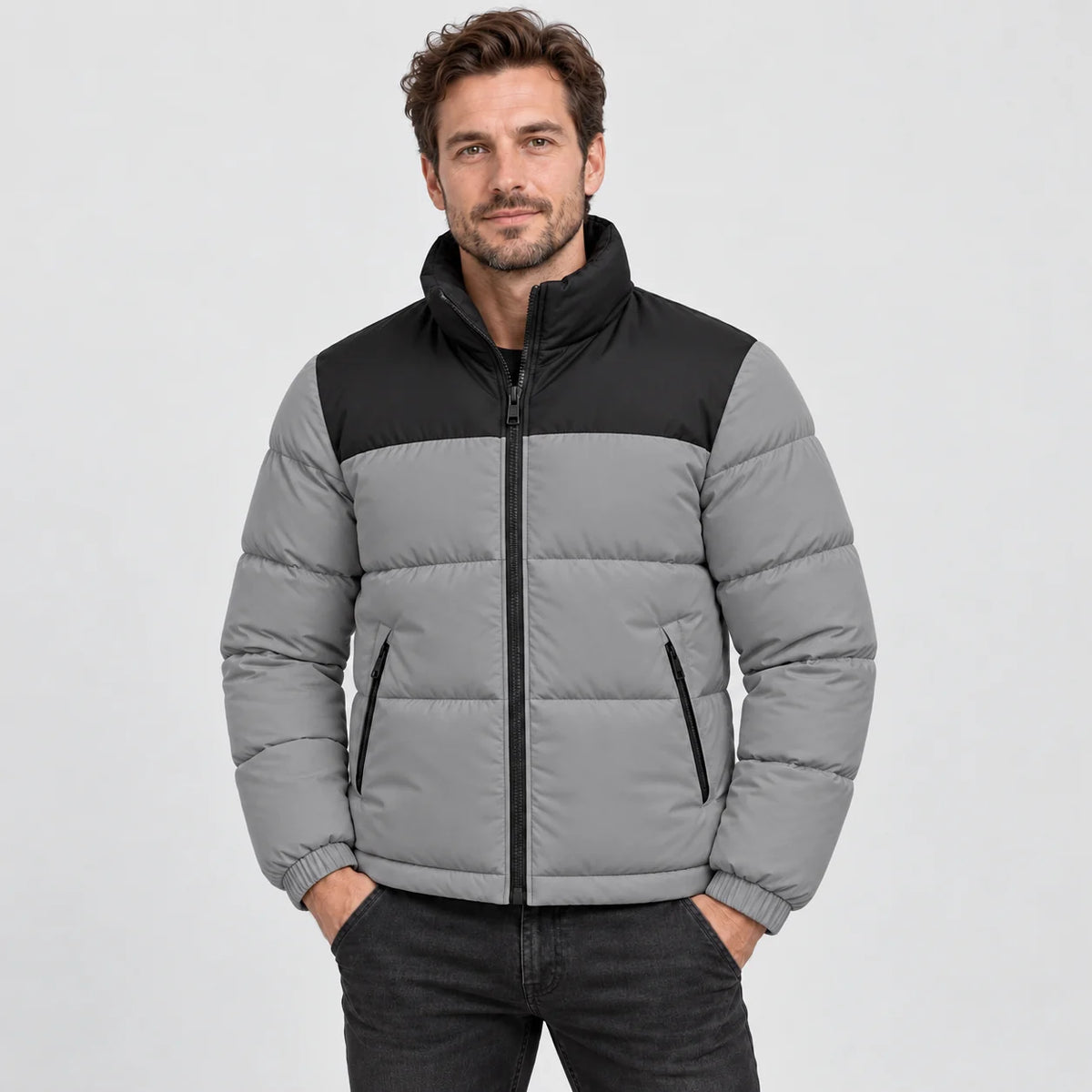 Heated puffer jacket PyreFit Elaron in grey, front view