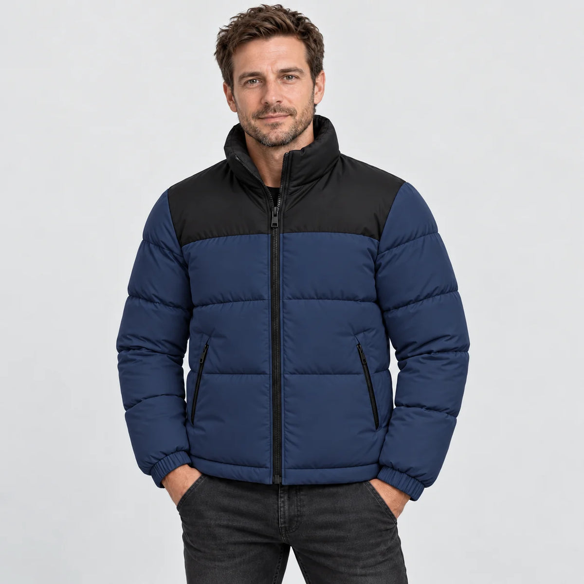 Heated puffer jacket PyreFit Elaron in navy, front view