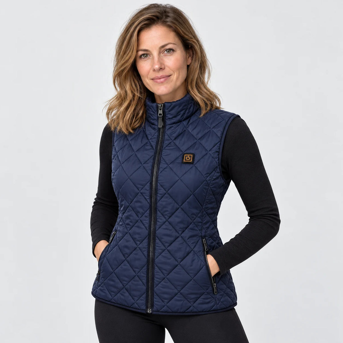 Women's heated vest PyreFit Feinora in navy, front view