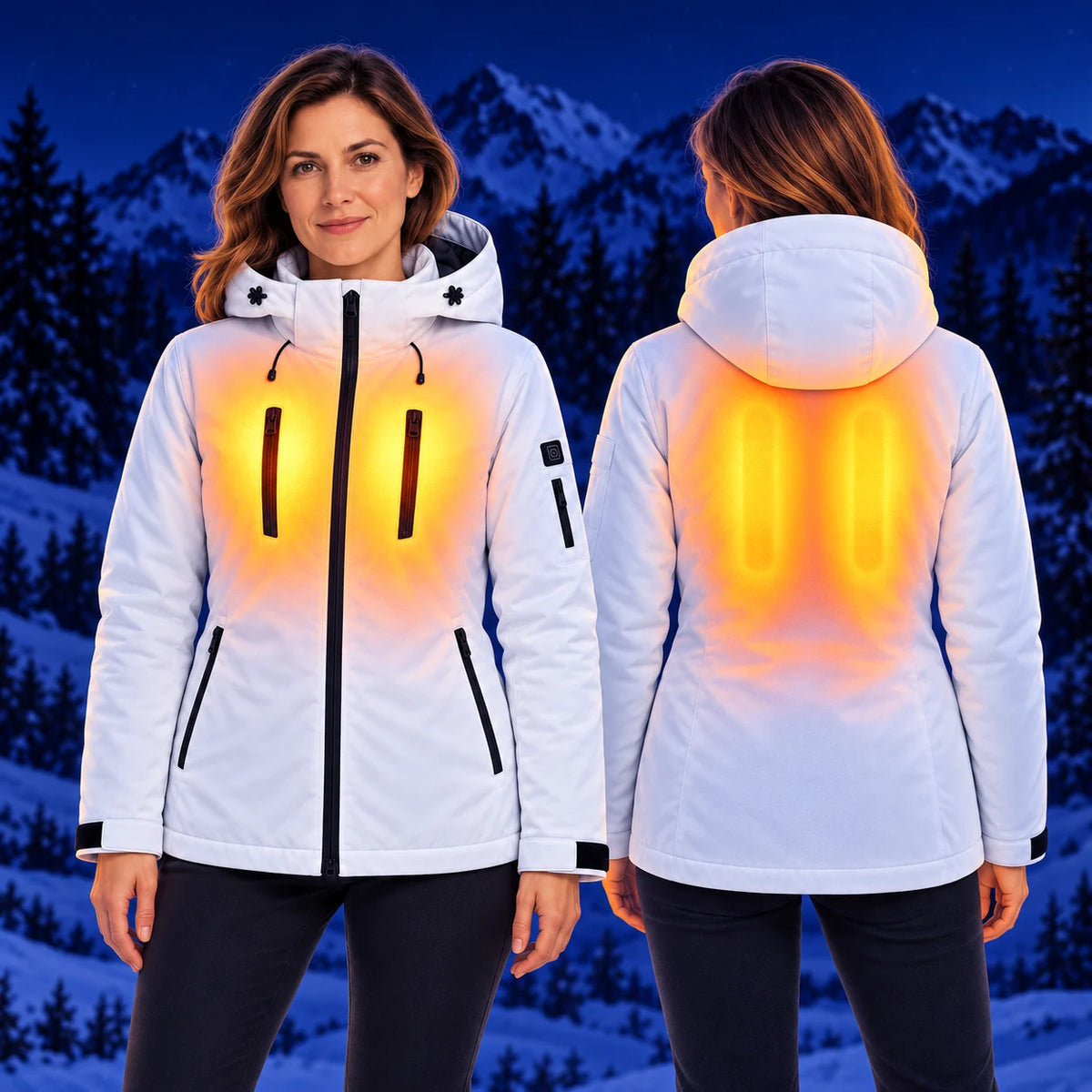 Parka chauffant pour femme PyreFit Glacio – chaleur à la poitrine et au dos