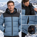 Manteau matelassé chauffant unisexe PyreFit Gletor, gros plan sur le bouton de commande