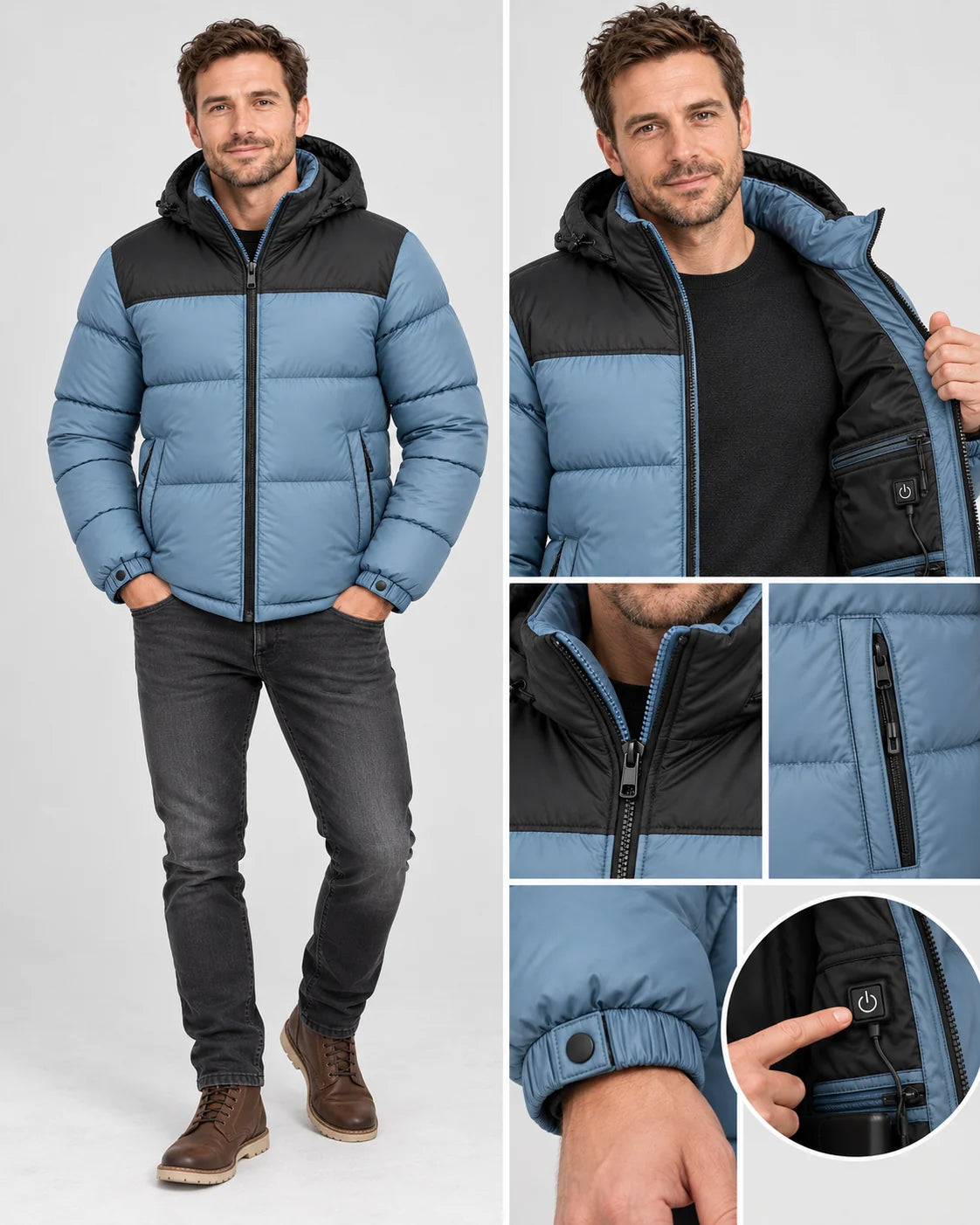 Manteau matelassé chauffant unisexe PyreFit Gletor, vue en pied