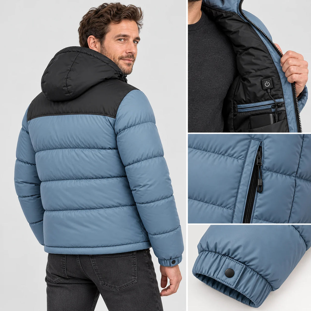 Manteau matelassé chauffant unisexe PyreFit Gletor, vue de dos