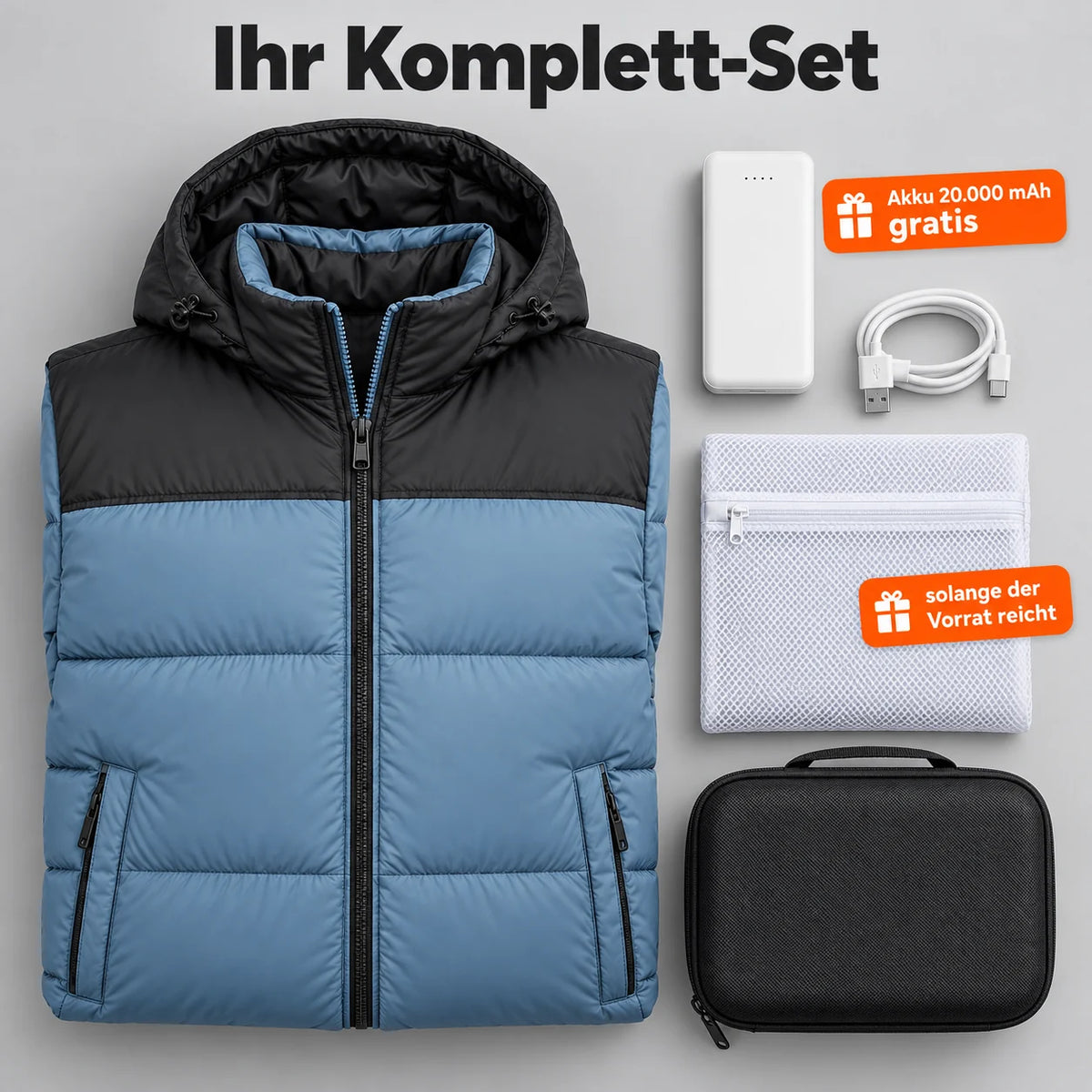 Ensemble complet : Gletor, batterie 20 000 mAh, câble de recharge, sac de lavage et sac de rangement
