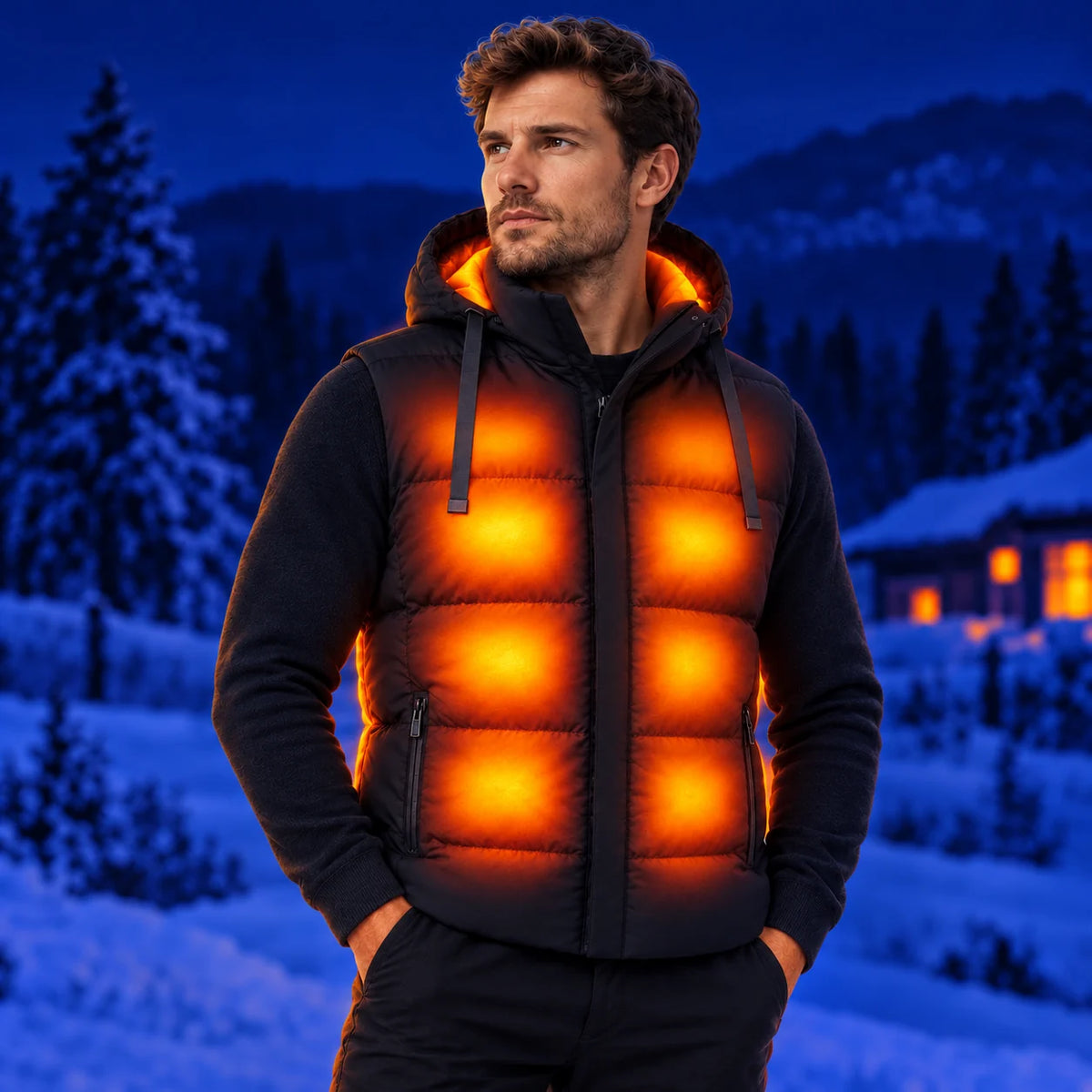 Unisex heated hooded vest PyreFit Horizonor – warmth across the chest, abdomen, neck and back