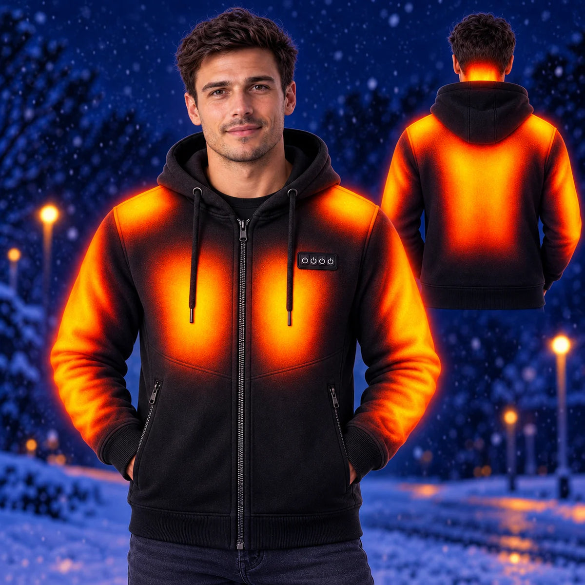 Men's heated sweatshirt hoodie PyreFit Kernor – warmth across the arms, shoulders, neck, chest and back