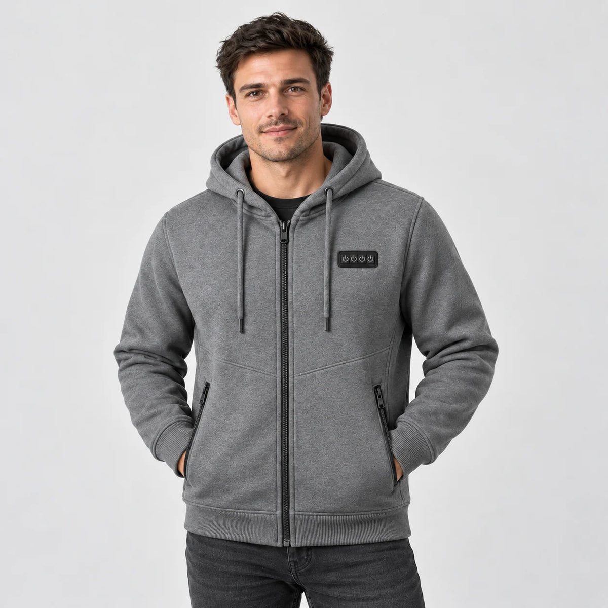 Men's heated sweatshirt hoodie PyreFit Kernor in grey, front view